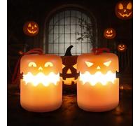 Xyxu 2 Pack Halloween Decorations Pumpkin Night Lights, Rechargeable LED, Orange, Plastic, 80x76mm, 8 Hours Battery Life, Hanging Mount