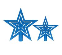 Xyxu Blue Star Christmas Tree Topper, 2pcs Glitter Christmas Tree Star Topper for Blue Traditional Christmas Decorations, 15cm & 10cm Sparkly Xmas Tree Topper Stars for Xmas Tree Decoration