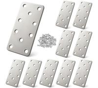Xyxu Flat Brackets for Wood, 10 Sets 100x40x2mm Metal Heavy Duty Straight Sleeper Bracket with Screws, Galvanized Steel Joining Mending Plate for Garden Fence, Timber Furniture Repairing Fixing