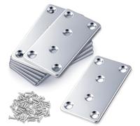 Xyxu Flat Brackets for Wood, 10 Sets 80x40x2mm Metal Heavy Duty Straight Sleeper Bracket with Screws, Galvanized Steel Joining Mending Plate for Garden Fence, Timber Furniture Repairing Fixing