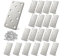 Xyxu Flat Brackets for Wood, 20pcs 100 × 40 × 2mm Flat Joining Plates, Sleeper Bracket Heavy Duty, Galvanised Steel Mending Plates for Connector, Metal Brackets for Wood Fixing