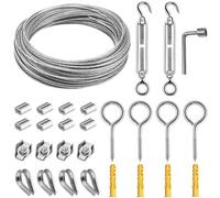 Xyxu Garden Wire for Climbing Plants, 15m 2mm PVC Coated Stainless Steel Heavy Duty Metal Cable Catenary Fence Wire Rope Trellis Kit with M5 Turnbuckles Wires Tensioner, Vine Eyes for Climbing Plants