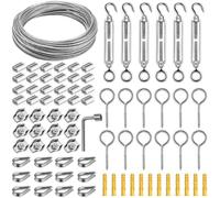 Xyxu Garden Wire for Climbing Plants, 35m 2mm PVC Coated Stainless Steel Heavy Duty Metal Cable Catenary Fence Wire Rope Trellis Kit with M5 Turnbuckles Wires Tensioner, Vine Eyes for Climbing Plants