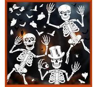 Xyxu Halloween Decorations Window Stickers, 10Sheets Scary Skeletons Window Clings with Bat, Ghost, Spider Designs, Reusable Static Clings for Indoor Window Decoration, Halloween Stickers for Windows