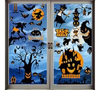 Xyxu Halloween Decorations Window Stickers, 9sheets Scary Halloween Window Stickers Clings Decorations, Wolf Bat Witch Ghost Spider Pumpkin Halloween Stickers for Window Halloween Decorations Indoor
