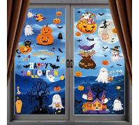 Xyxu Halloween Window Stickers - 9 Sheets Cute Bat Witch Ghost Spider Pumpkin Stickers for Window Decal Party Decorations