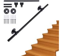 Xyxu Handrails for Stairs, 1M Black Banister Handrail Indoor Outdoor Hand Rails for Stairs, Non-Slip Industrial Style Grab Stair Hand Rails for Elderly with Wall Mounted Fittings -Smooth Welded Ends