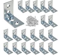 Xyxu L Brackets for Wood, 20pack Heavy Duty 25x25x15mm Metal Right Angle Corner Sleeper Brackets for Wood with 60pcs Screws, 1.5mm Thick Galvanised Steel L Shaped Bracket for DIY, Home Repair