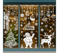 Xyxu Large Christmas Window Stickers, 150pcs Merry Christmas Window Decorations White Santa Tree Snowflake Window Stickers Clings Decals Reusable, PVC Static Window Xmas Sticker for Glass Indoor Decor