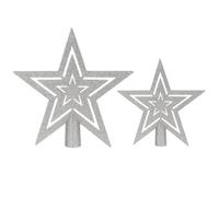 Xyxu Silver Star Christmas Tree Topper, 2pcs Glitter Christmas Tree Star Topper for Silver Traditional Christmas Decorations, 15cm &10cm Sparkly Xmas Tree Topper Stars for Xmas Tree Decoration