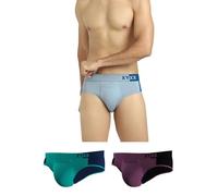 XYXX Men Micro Modal Brief, Relaxed Fit, Colorblock, Pack of 3, XYBRF3PCKN792S, Navigate & Black Iris + Grape Wine & Black + Quarry & Seaport, S