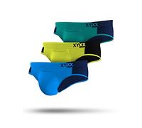 XYXX Men's Underwear Dualist IntelliSoft Antimicrobial Micro Modal Brief Pack of 3 (Lime Punch & Black;Navigate & Black Iris;Brilliant Blue & Black Iris; 2XL)