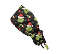 XYYYHTL Christmas Scrub Caps Women Ponytail Christmas Nursing Scrub Hats with Buttons Christmas Bouffant Surgical Scrub Caps Women Christmas Working Caps with Tie Back Green Monster Nurse Scrub Cap