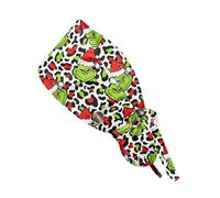 XYYYHTL Christmas Scrub Caps Women Ponytail Christmas Nursing Scrub Hats with Buttons Christmas Bouffant Surgical Scrub Caps Women Christmas Working Caps with Tie Back Green Monster Nurse Scrub Cap
