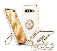 XYZ for Galaxy S10 Plus case with Stand, for Samsung Galaxy S10 Plus Case with Double Ring,Women Girls Cute Love-Heart Luxury Bling Protective Case Heart for Samsung S10 Plus, White