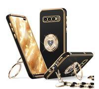 XYZ for Galaxy S10 Plus case with Stand, for Samsung Galaxy S10 Plus Case with Double Ring,Women Girls Cute Love-Heart Luxury Bling Protective Case Heart for Samsung S10 Plus, Black