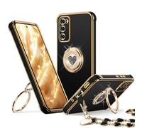 XYZ for Galaxy S20 FE Case with Stand, for Samsung Galaxy S20 FE Case with Double Ring, Women Girls Bling Luxury Protective Phone Case Heart for Samsung S20 FE, Black