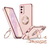XYZ for Galaxy S20 FE Case with Stand, for Samsung Galaxy S20 FE Case with Double Ring, Women Girls Bling Luxury Protective Phone Case Heart for Samsung S20 FE, Pink