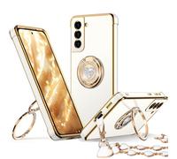 XYZ for Galaxy S21 Plus Case with Stand, for Samsung Galaxy S21 Plus Case with Double Ring, Women Girls Bling Luxury Protective Phone Case Heart for Samsung S21 Plus, White
