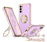XYZ for Galaxy S22 Plus Case with Stand, for Samsung Galaxy S22 Plus Case with Double Ring, Women Girls Bling Luxury Protective Phone Case Heart for Samsung S22 Plus, Purple