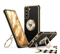 XYZ for Galaxy S22 Plus Case with Stand, Phone Case with Double Ring Kickstand, Women Girls Bling Luxury Protective Cover Heart for Samsung S22 Plus, Black