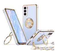 XYZ for Galaxy S22 Plus Case with Stand, Samsung S22 Plus Case with Double Ring, Women Girls Bling Luxury Protective Phone Case Heart for Samsung Galaxy S22 Plus, Blue