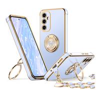 XYZ for Galaxy S24 Plus Case with Stand, Phone Case with Double Ring Kickstand, Women Girls Cute Love-Heart Luxury Bling Protective Cover for Samsung S24 Plus, Blue