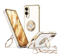 XYZ for Galaxy S25 Edge Case with Stand, for Samsung Galaxy S25 Edge Case with Double Ring Kickstand, Women Girls Cute Love-Heart Bling Luxury Protective Phone Case for Samsung S25 Edge, White