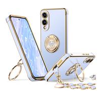 XYZ for Galaxy S25 Edge Case with Stand, for Samsung Galaxy S25 Edge Case with Double Ring Kickstand, Women Girls Cute Love-Heart Bling Luxury Protective Phone Case for Samsung S25 Edge, Blue