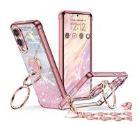 XYZ for Galaxy S25 Edge Case with Stand, for Samsung Galaxy S25 Edge Case with Double Ring, Women Girls Bling Luxury Glitter Clear Phone Case Cover Heart for Samsung S25 Edge, Rose Gold