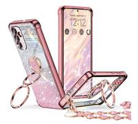 XYZ for Galaxy S25 Plus Case with Stand, for Samsung Galaxy S25 Plus Case with Double Ring, Women Girls Bling Luxury Glitter Clear Phone Case Cover Heart for Samsung S25 Plus, Rose Gold