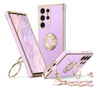 XYZ for Galaxy S25 Ultra Case with Stand, for Samsung Galaxy S25 Ultra Case with Double Ring Kickstand, Women Girls Cute Love-Heart Bling Luxury Protective Phone Case for Samsung S25 Ultra, Purple