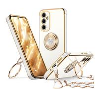 XYZ for Galaxy S26 Case with Stand, for Samsung Galaxy S26 Case with Double Ring Kickstand, Women Girls Cute Love-Heart Bling Luxury Protective Phone Case, White