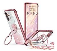 XYZ for Galaxy S26 Case with Stand, for Samsung Galaxy S26 Case with Double Ring, Women Girls Bling Luxury Glitter Clear Phone Case Cover Heart, Rose Gold