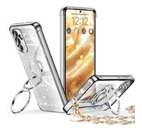 XYZ for Galaxy S26 Case with Stand, for Samsung Galaxy S26 Case with Double Ring, Women Girls Bling Luxury Glitter Clear Phone Case Cover Heart, Silver