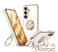 XYZ for Galaxy S26 Plus Case with Stand, for Samsung Galaxy S26 Plus Case with Double Ring Kickstand, Women Girls Cute Love-Heart Bling Luxury Protective Phone Case, White