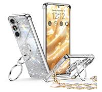 XYZ for Galaxy S26 Plus Case with Stand, for Samsung Galaxy S26 Plus Case with Double Ring, Women Girls Bling Luxury Glitter Clear Phone Case Cover Heart, Silver
