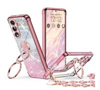 XYZ for Galaxy S26 Plus Case with Stand, for Samsung Galaxy S26 Plus Case with Double Ring, Women Girls Bling Luxury Glitter Clear Phone Case Cover Heart, Rose Gold