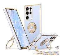 XYZ for Galaxy S26 Ultra Case with Stand, for Samsung Galaxy S26 Ultra Case with Double Ring Kickstand, Women Girls Cute Love-Heart Bling Luxury Protective Phone Case, Blue