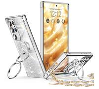 XYZ for Galaxy S26 Ultra Case with Stand, for Samsung Galaxy S26 Ultra Case with Double Ring, Women Girls Bling Luxury Glitter Clear Phone Case Cover Heart, Silver