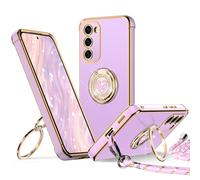 XYZ for Samsung Galaxy S23 Case with Stand, S23 Phone Case with Lanyard for Women Girls, Double Ring Bling Luxury Heart Protective Phone Case for Samsung Galaxy S23, Purple