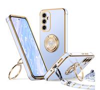 XYZ for Samsung Galaxy S23 FE Case with Stand, Galaxy S23 FE Phone Case with Double Ring Heart with Lanyard for Girls Women, Luxury Cute Bling Protective Case for Samsung S23 FE, Blue