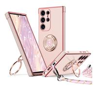 XYZ for Samsung Galaxy S23 Ultra Case with Stand, Double Ring Holder Case Heart with Lanyard for Girls Women, Luxury Cute Bling Protective Phone Cover for Samsung S23 Ultra, Pink