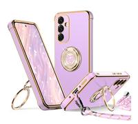 XYZ for Samsung Galaxy S25 FE Case with Stand, Galaxy S25 FE Phone Case with Double Ring Heart with Lanyard for Girls Women, Luxury Cute Bling Protective Cover for Samsung S25 FE, Purple