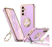 XYZ for Samsung Galaxy S25 Plus Case with Stand, S25 Plus Phone Case with Lanyard for Women Girls, Double Ring Bling Luxury Heart Protective Phone Case for Samsung Galaxy S25 Plus, Purple