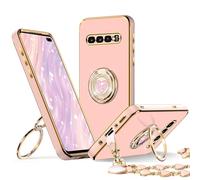 XYZ Galaxy S10 Plus Case with Stand, Double Ring, Women Girls Cute Love-Heart Luxury Bling Protective Case Heart, Pink