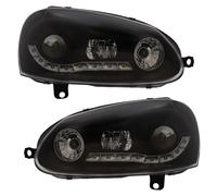 XYZ Parts Projector Upgrade Headlights Black Inner With LED Daytime Running Lights DRL Compatible With VW Golf Mk5 2003-2009 Boxed Pair
