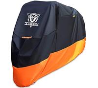 XYZCTEM Motorcycle Cover - All Season Waterproof Outdoor Protection - Precision Fit up to 87 Inch Tour Bikes, Choppers and Cruisers - Protect Against Dust, Debris, Rain and Weather(M,Black& Orange)