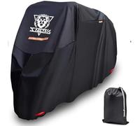 XYZCTEM Motorcycle Cover -Waterproof Outdoor Storage Bag,Made of Oxford Material Fits up to 96 inch, Compatible with Harley Davison and All Motors(Black& Lockholes& Professional Windproof Strap)