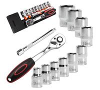 XYZDOUBLE 12 Piece Drive Sockets Set 3/8 Socket Wrench Set with Ratchet Wrench Handle & Extension Bar 8mm-19mm Hexagon Bit Socket Spanner Chrome Vanadium Steel